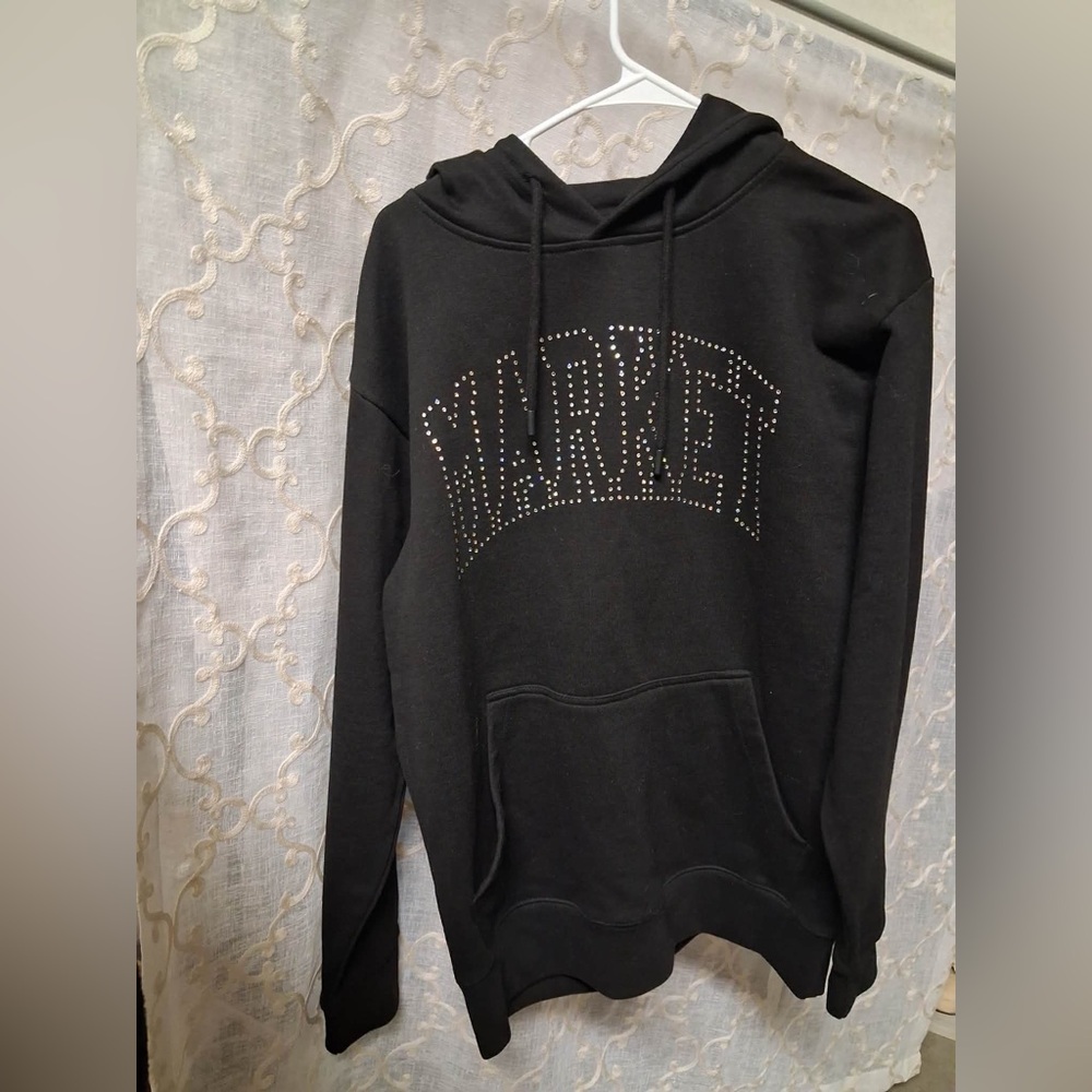 Market Arc Crystal Embellished Hoodie Mens Size Medium Black Pullover Cotton